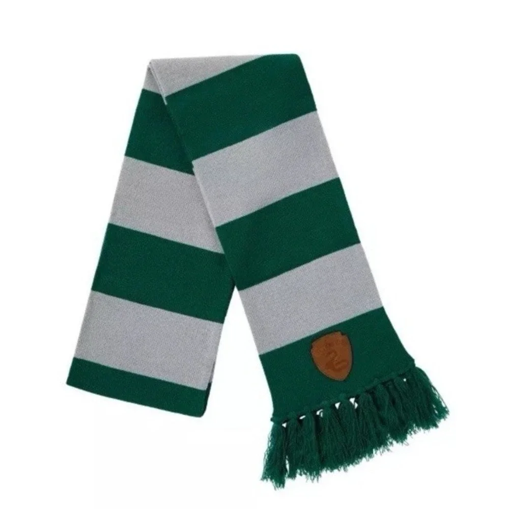Wizarding World Harry Potter Slytherin Green Gray Knit Scarf Brown Emblem Snake‎